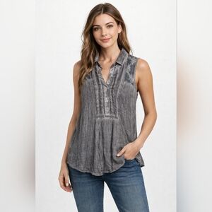 Free People Crinkle Sleeveless Button-Front Blouse – Size M
